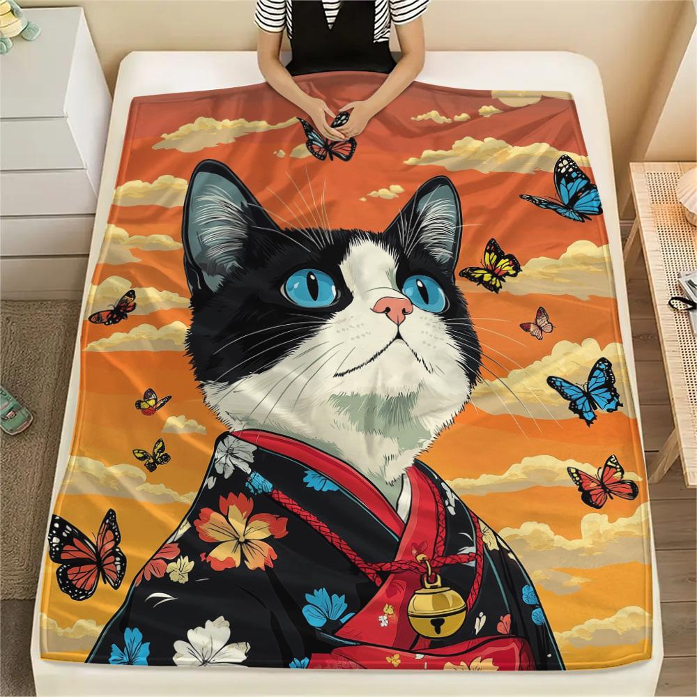 Cats Print Flannel Blanket, High Quality Comfortable for All Seasons, Home Decor, Warmth and Comfort