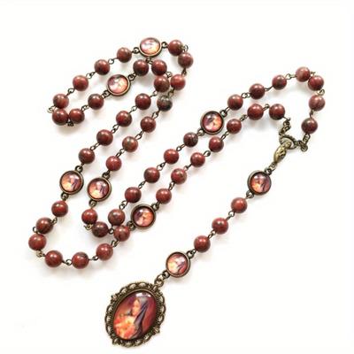 Hét Fájdalom Rózsafüzér nyaklánc Szűzanya Szűz Mária ima chaplet természetes bor vörös szezámkő gyöngyök lánc ékszerek