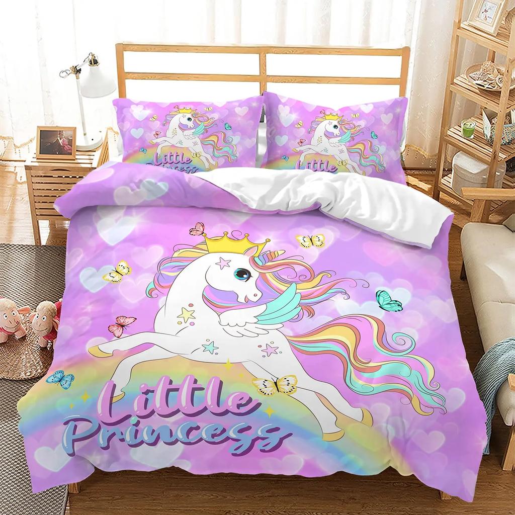 Rainbow Unicorn Duvet Cover Set Queen Size Glitter Rainbow Unicorn Bedding Set for Girls Teens Rainbow Unicorn Comforter Cover