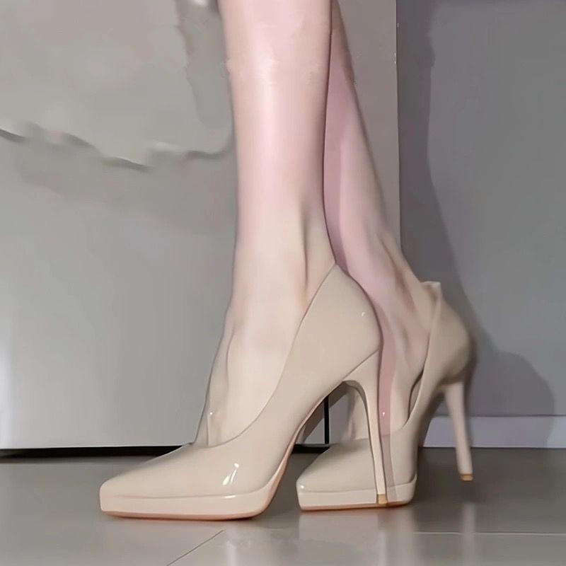 Thin heel fairy beautiful elegant gentle pointed temperament single shoes patent leather high heels versatile