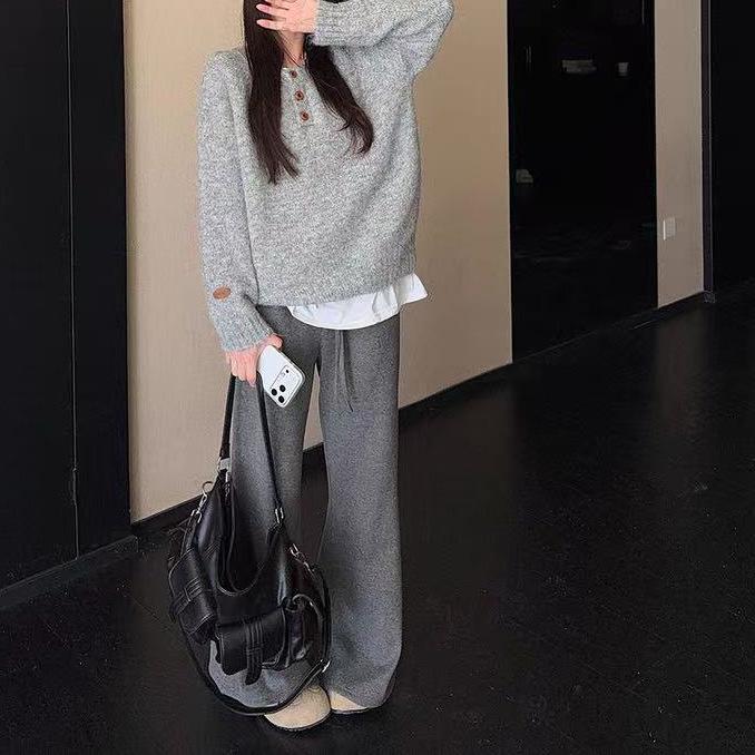 Autumn-Winter Loose Knit Pullover Sweater with Three Buttons - Korean Style Women's Top
