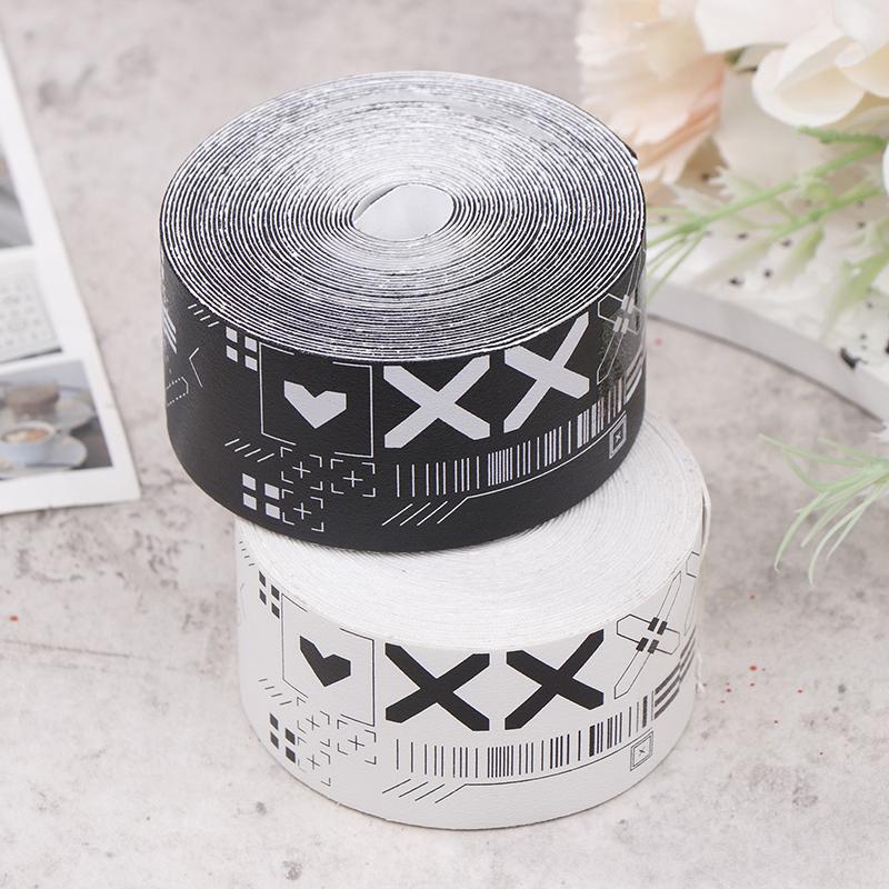 1Roll 500Cm Black White Print Tennis Racket Paddle Head Protection Tape Pu Stickers For Beach Pickleball Racket Sport Parts