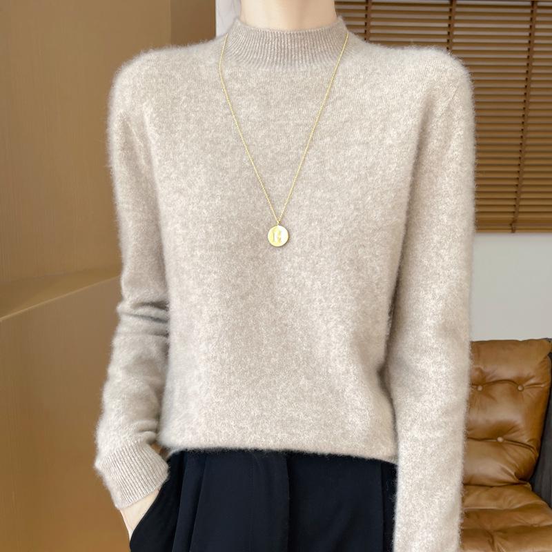 Women's Seamless Wool Sweater - Half-High Collar, Versatile Knit Base Layer, Fashionable and Warm for Autumn/Winter, New Arrival