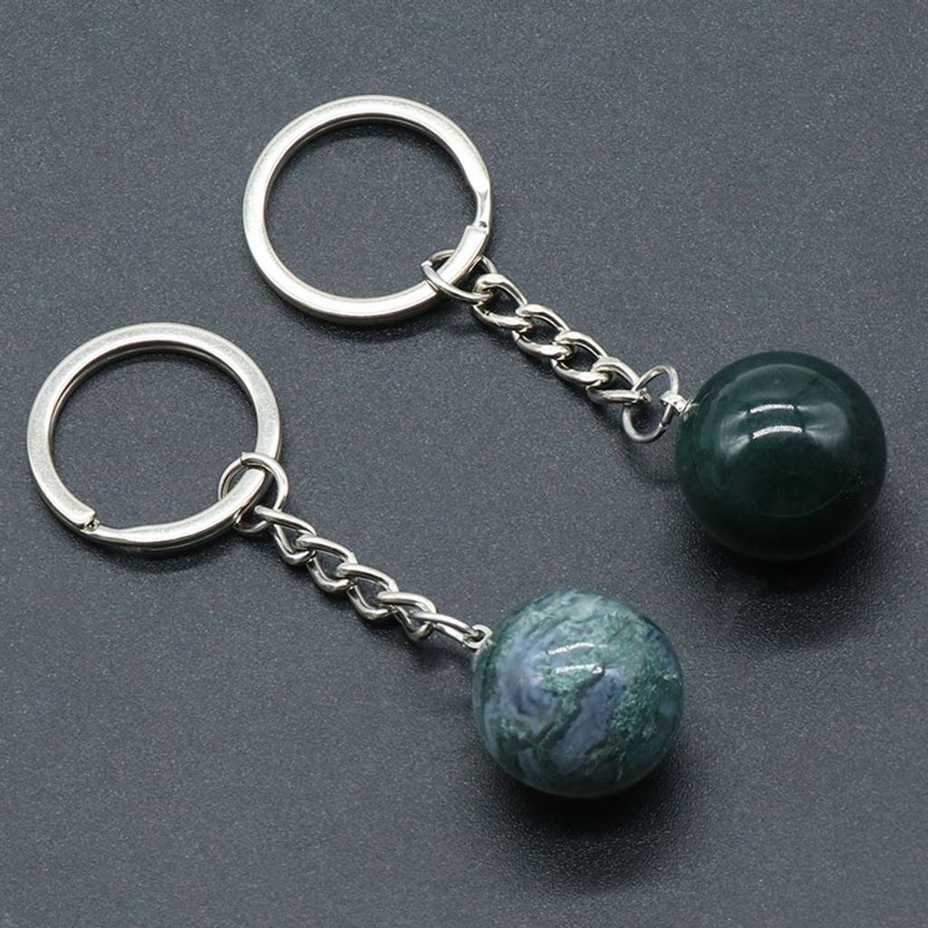 1pc Natural Crystal Stone Keychain Pendant Agate Ball Crystal KeyChain Handbag Decor Motorcycle Keychains Key Ring Holder KTJ
