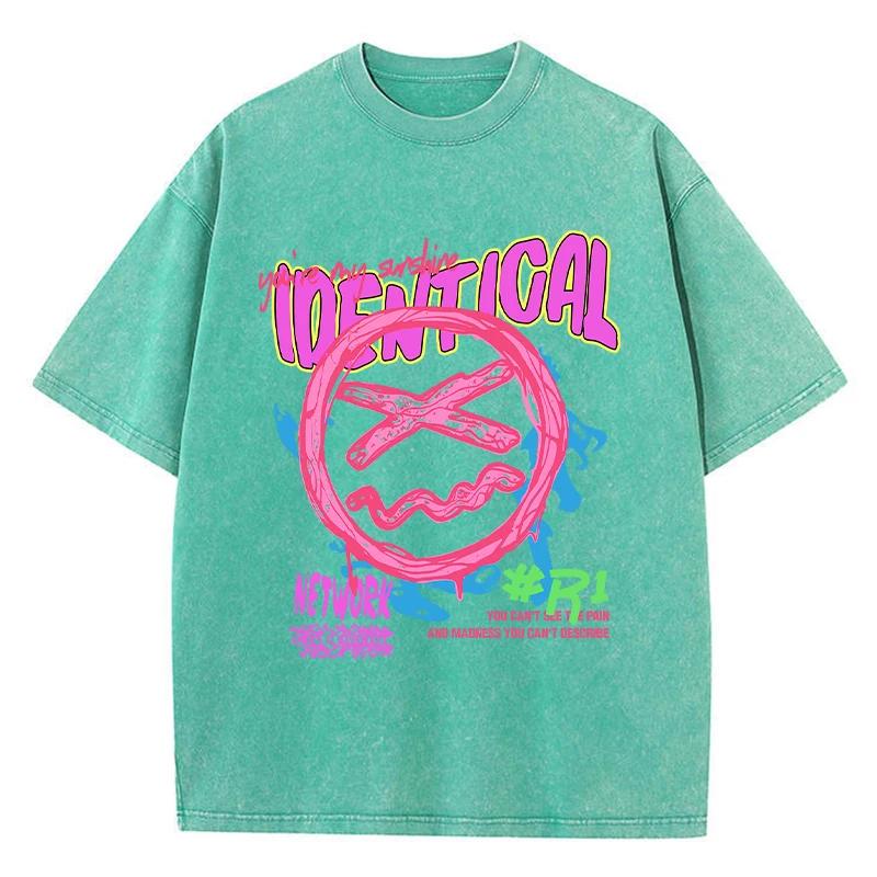 Men's Washed Cotton T-shirt Funny Sad Expression Graffiti Printed T-shirt Summer Street Short Sleeved Oversized Clothing