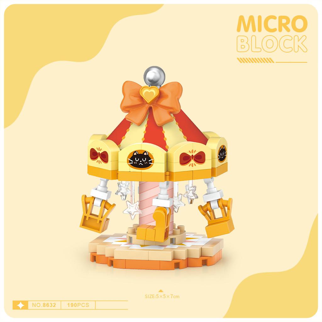 Idea Rides Building Brick Micro Diamond Block Pirate Ship Merry-Go-Round Ferris Wheel Flying Chair Toys For Kids Gift Nanobrick