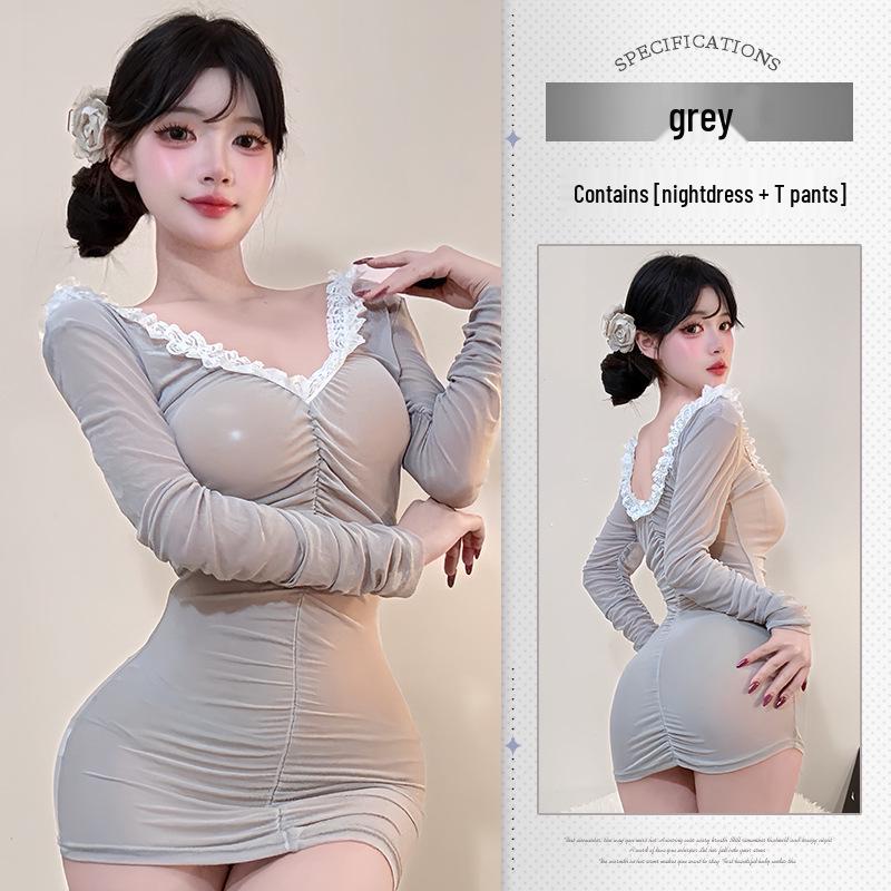 

Женский сексуальный комплект ночной сорочки бодикон с глубоким V-образным вырезом и кружевом - Прозрачное искушение One Size (40-60 kg)