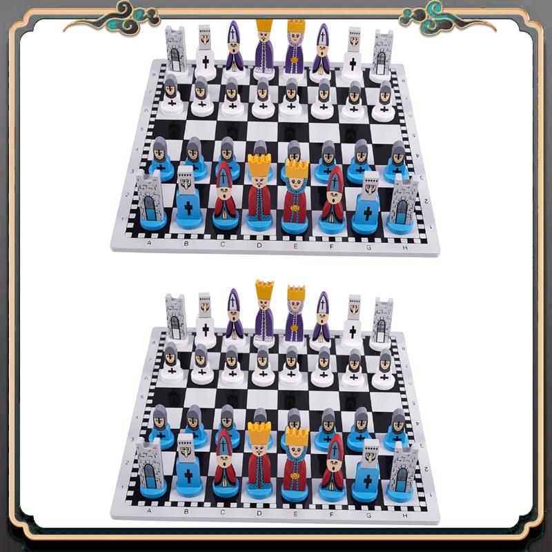 Premium 2X Wooden Chess Children'S Gifts Cartoon Modeling Chess Toys