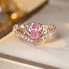 Luxury Female Pink Water Drop Zircon Stone Ring Dainty Rose Gold Color Wedding For Women