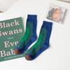 Color Matching Blue And Green Gradual Change Women'S Socks Rainbow Socks Tube Socks Personality Niche Design Pure Cotton Socks