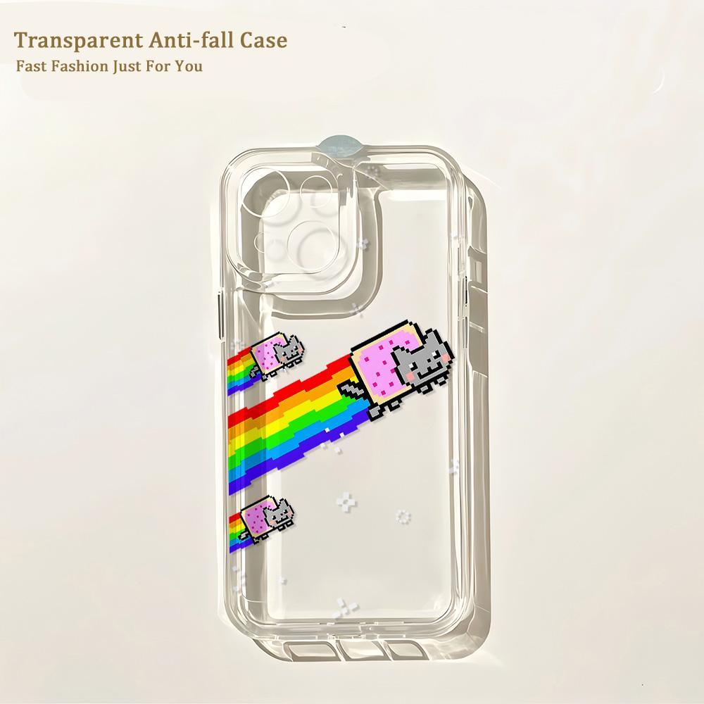 Cartoon Game N-Nyan Cat Phone Case For iPhone 17 16 16e 15 14 13 12 11 Mini Pro Max X XR XSMax Air Plus Transparent Back Cover