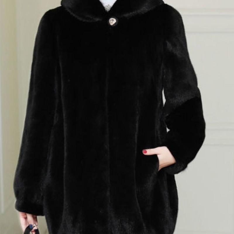 Womens Faux Fur Hooded Coat Winter Warm Thickened Mid-Length Jacket Cold Weather Stylish Elegant Outwear
