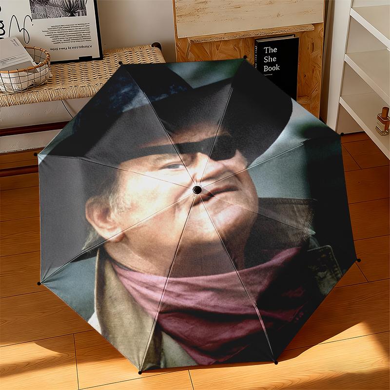 1pc Hollywood movie star John Wayne Umbrella Portable Folding Umbrella Iron Frame Hole Bone Structure Outdoor Home Umbrella