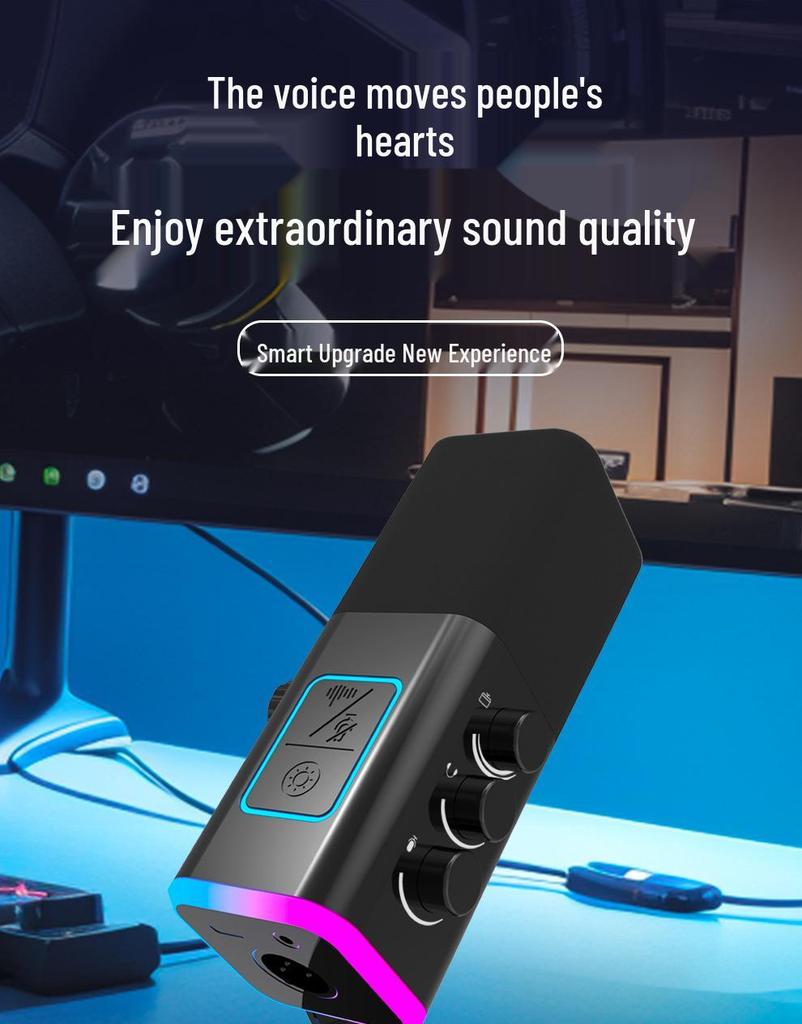 RGB Dynamic USB Microphone for Gaming, Recording, and Singing with Noise Reduction and Sound Card Integration