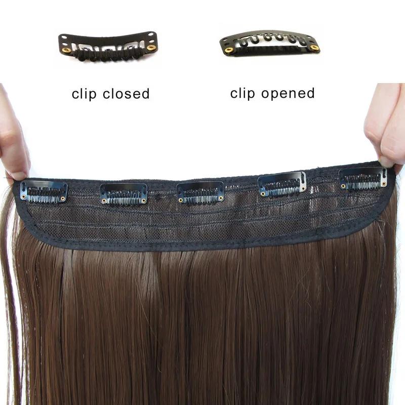 Cabello Liso 5 Clips Extensión de Cabello de Una Pieza Sintético Color Negro Marrón Postizos para Mujer para Uso Diario