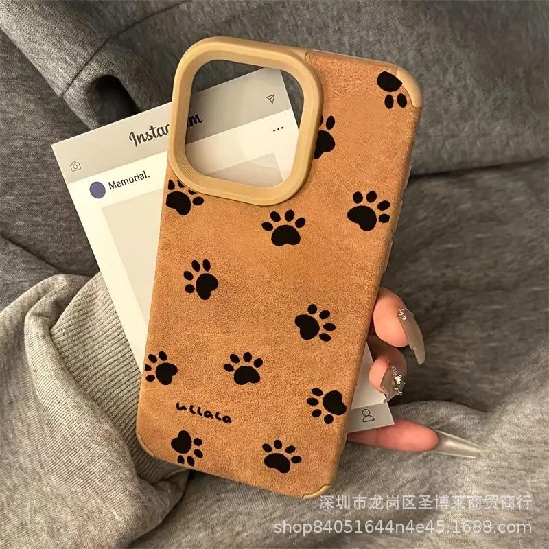 Full screen black cat paw suitable for iPhone16/15ProMax Apple 15 mobile phone case 11 fluff leather X protective case