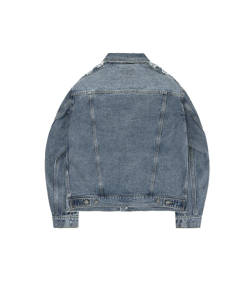 Openyard(Oy) Diamond Cutting Washed Denim Jacket - Blue