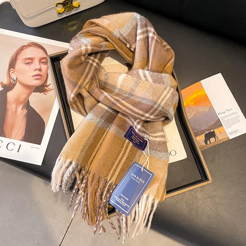 Red plaid scarf winter women's new high-end imitation cashmere scarf Christmas new thickened couple