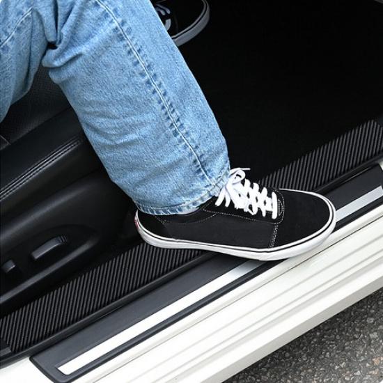 Car Door Sill Scuff Protector Plate Sticker Carbon Fibre Cover Anti-Kick Trims