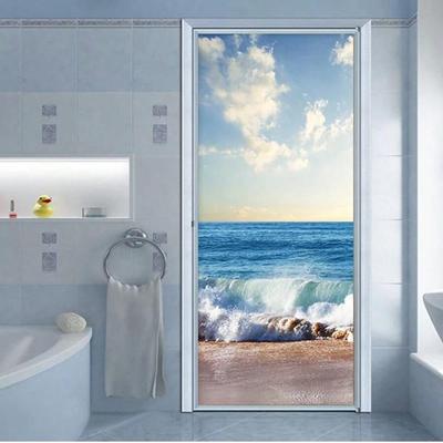 2 buc Autocolant Autoadeziv Impermeabil pentru Ușă Mural Peisaj Marin Val Plajă Model Peisaj Natural Autocolant de Perete Pentru Decor Ușă Dulap Perete Interior Exterior
