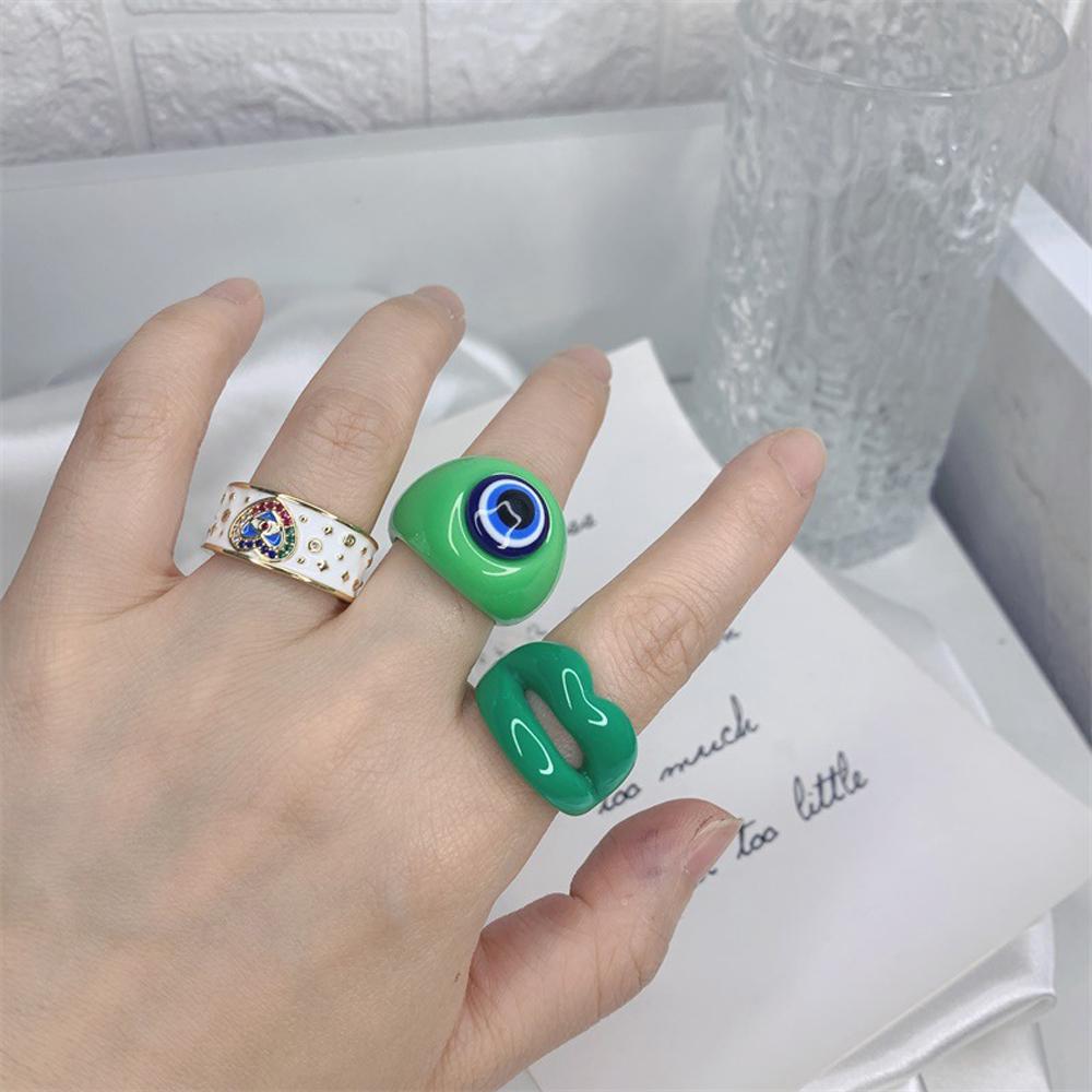 New Personality Punk Geometric Acrylic Square Resin Rings Fashion Jewelry Lips Finger Ring