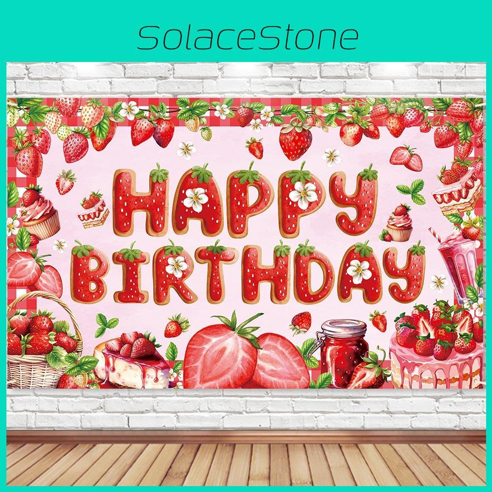 Pink Themed Strawberry Children Birthday Party Decoration Banner Background
