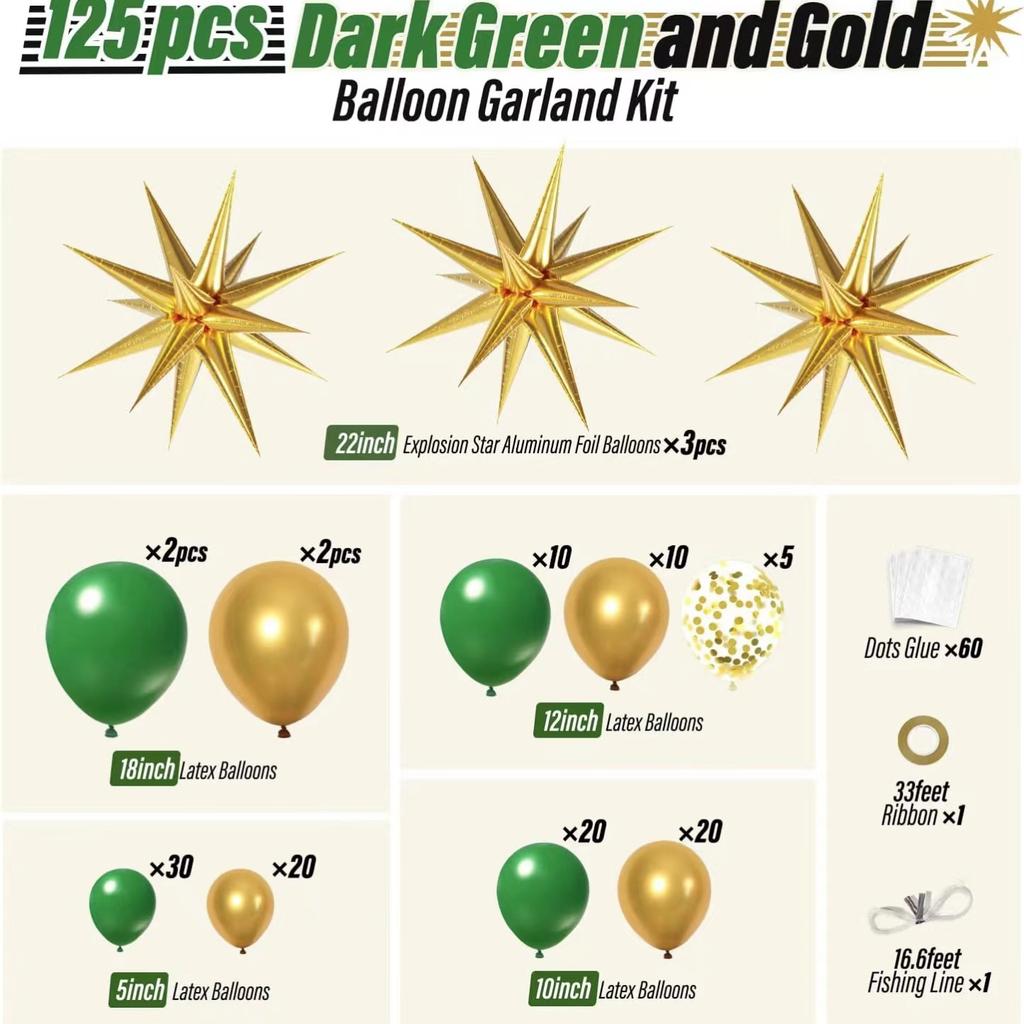 Green Gold Balloon Arch Star Balloon Forest Theme Dark Green Balloon Birthday Baby Shower Wedding Party