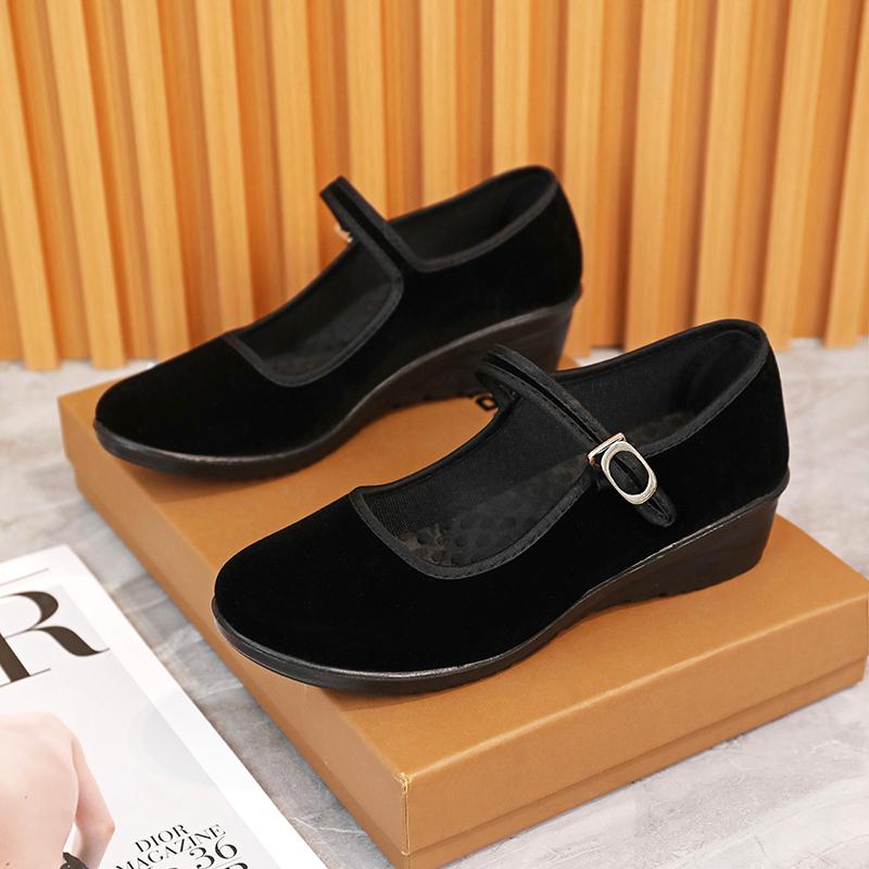 Fashion Hand Sewn Women Shoes Fashionable Velvet Elegant Ballet Flat Shoes  Girls Comfortable Black Casual Buckle Strap Canvas Loafers