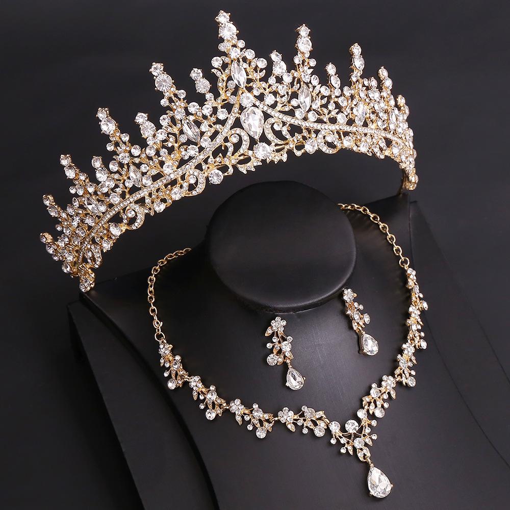 DIEZI Baroque Bridal Opal Crystal Crown Princess Queen Luxury Water Drop Tiaras Necklace Earrings New Wedding Party Jewelry Sets