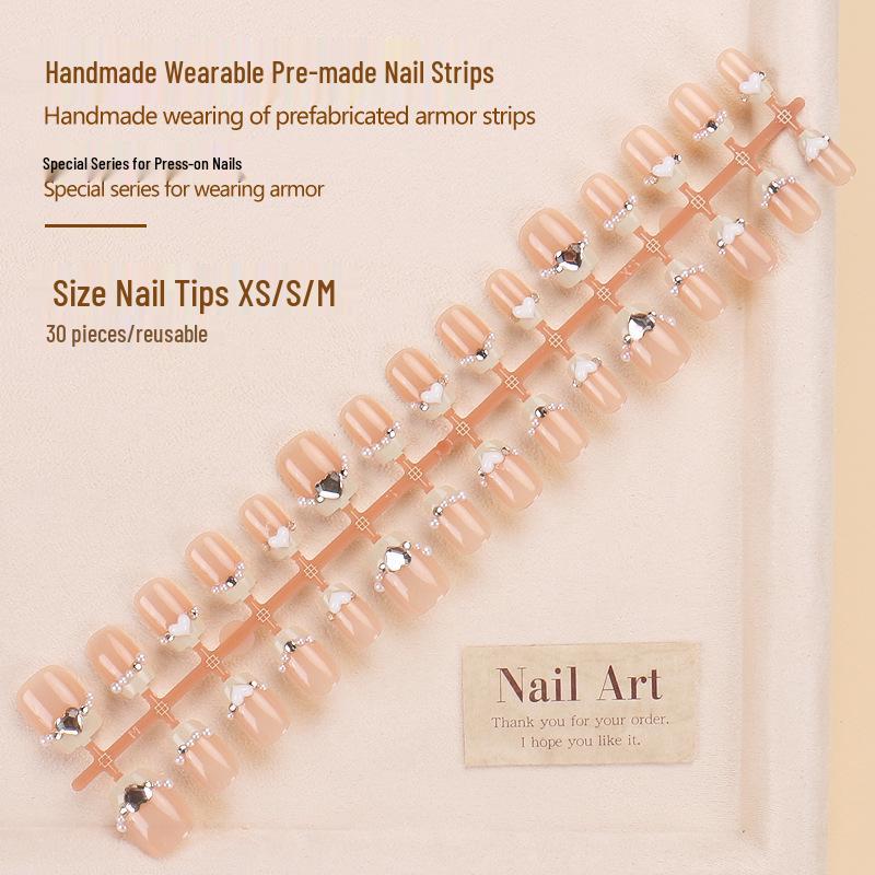 

Handmade Pearlescent Heart French Nail Tips - 30 Pre-made Strips