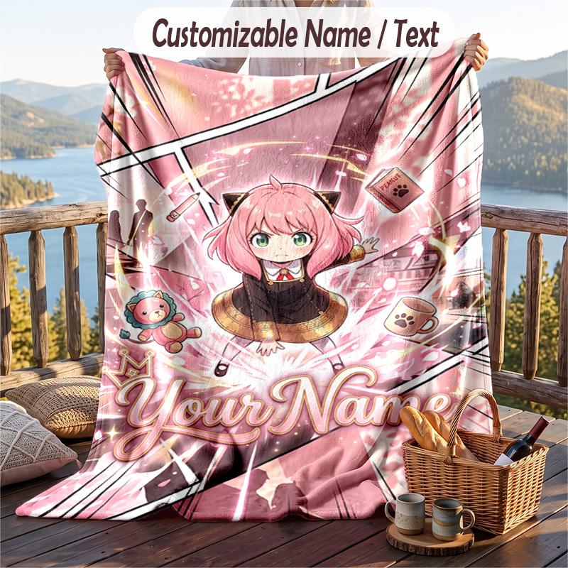 Personalized Flannel Throw Blanket,Spy × Family Custom Printed Name, Cozy Plush Blanket For Home Use