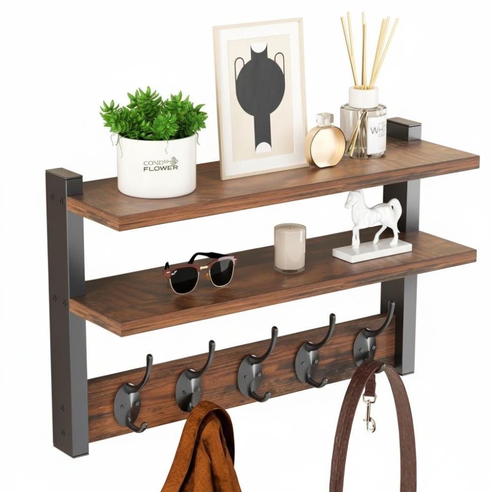 with Hooks Two-Tier Coat Rack Wall Mounted Entryway Coat Hook Wall Shelf  for Bedroom Living Room