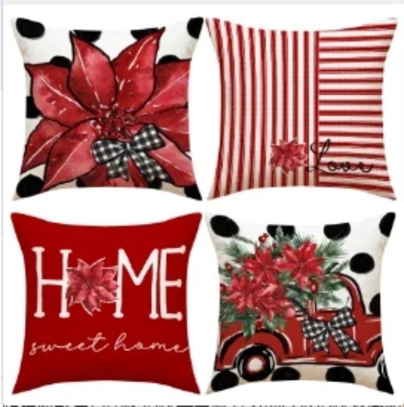 45x45cm Christmas Pillow Covers Set of 4,Winter Decorative Pillow Case, Merry Christmas Tree Cushion for Home Sofa Xmas Decor
