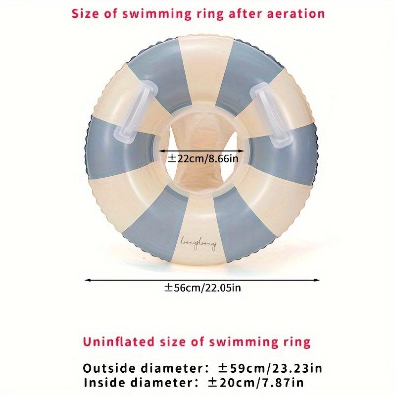 Youngsters' Vintage Striped Swimming Ring with Handles - Durable Thick PVC, Blue & Pink