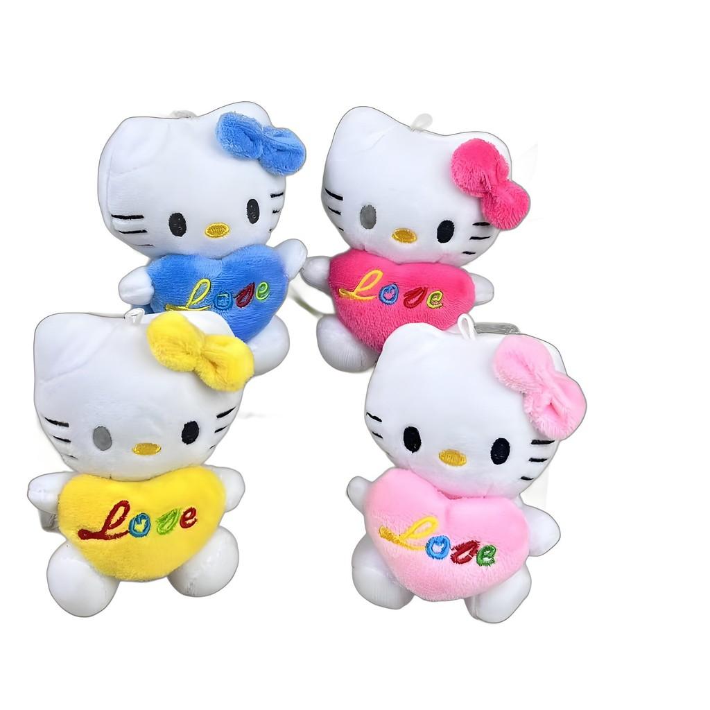 Lovely Kt Cat Plush Doll Keyring Charming Heart Cat Keychain Fluffy Toy