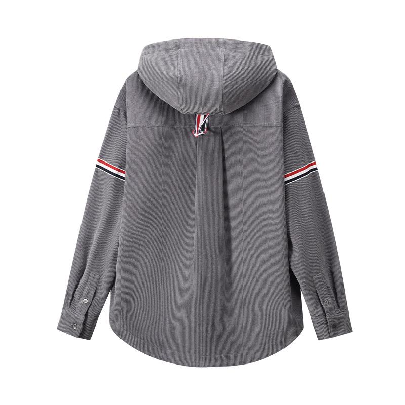 Autumn 2025 Corduroy Hooded Jacket with Red, White & Blue Stripes