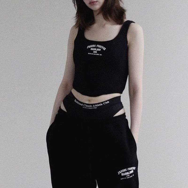 Badblood South Korea Sexy Sexy Vest Camisole Silm Short Letter Embroidered Top Sleeveless Zipper Women's Clothing