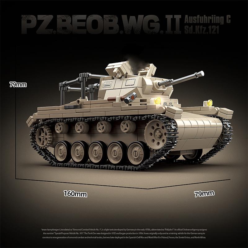 WW2 Military German Army Classic Model No.2 C-type Artillery Observation Panzer II Tank Building Blocks Figures Bricks Toys Gift