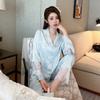 New Pajamas Women's Spring and Autumn Ice Silk Long-sleeved Trousers Lace French Fairy Wind Silk Loungewear Suit Can Be Worn Outside