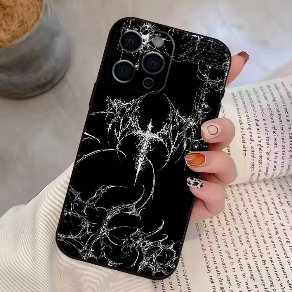 Gotisches Kreuz Ranke Transparent Handyhülle Für iPhone 17,16,15,14,13,12,11 Plus,Pro Max,XS,Weiche Silikon Schwarze Hülle