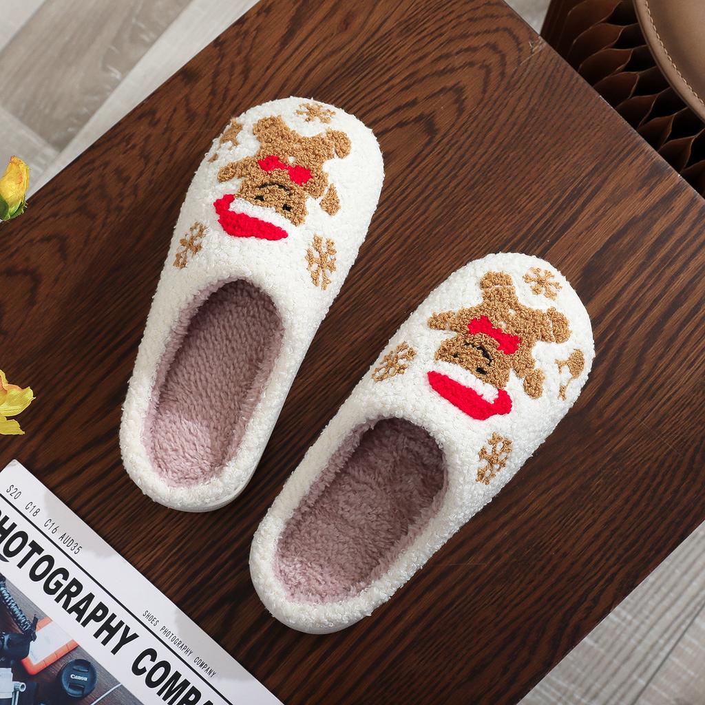 TEMU cotton slippers gingerbread man snowflake christmas atmosphere thick bottom soft hair mop indoor