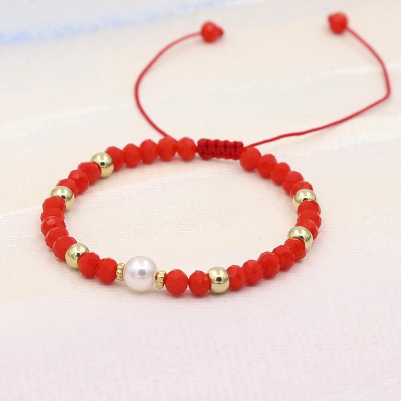 Colorful Crystal & Faux Pearl Adjustable Bead Bracelet, 6mm Beads