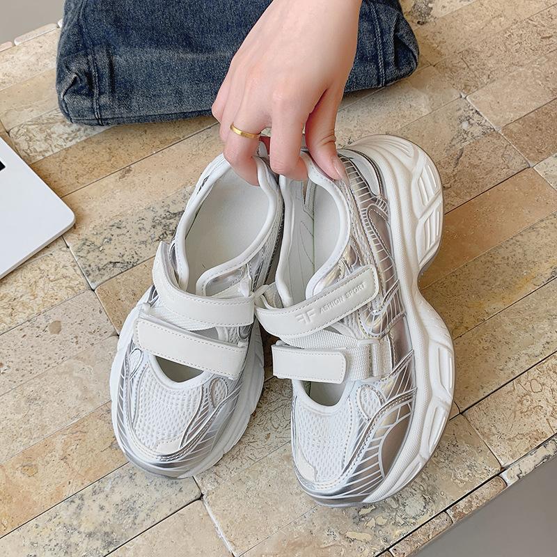 

Breathable thick-soled hollowed-out casual sports sandals women s summer new versatile mesh bag head sandals 40 серебряный