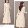 Long Knitted Dress for Women Autumn Solid-color Sweater Dress Imitating Mink Fur Cinched Waist and Trendy Solid-color Long-sleeved Knitted Sweater