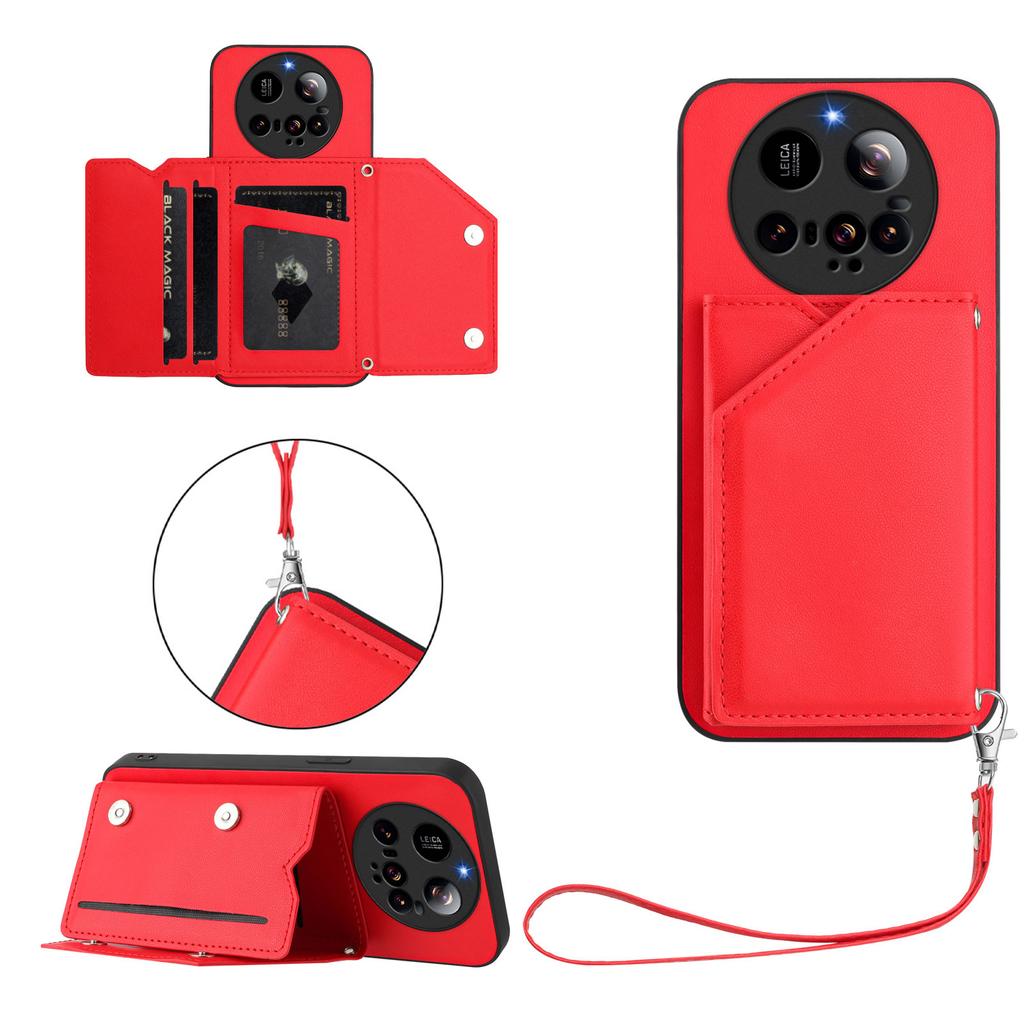 For Xiaomi 15 Ultra Case Card Holder Kickstand Skin-Touch Phone Cover with Wrist Strap
