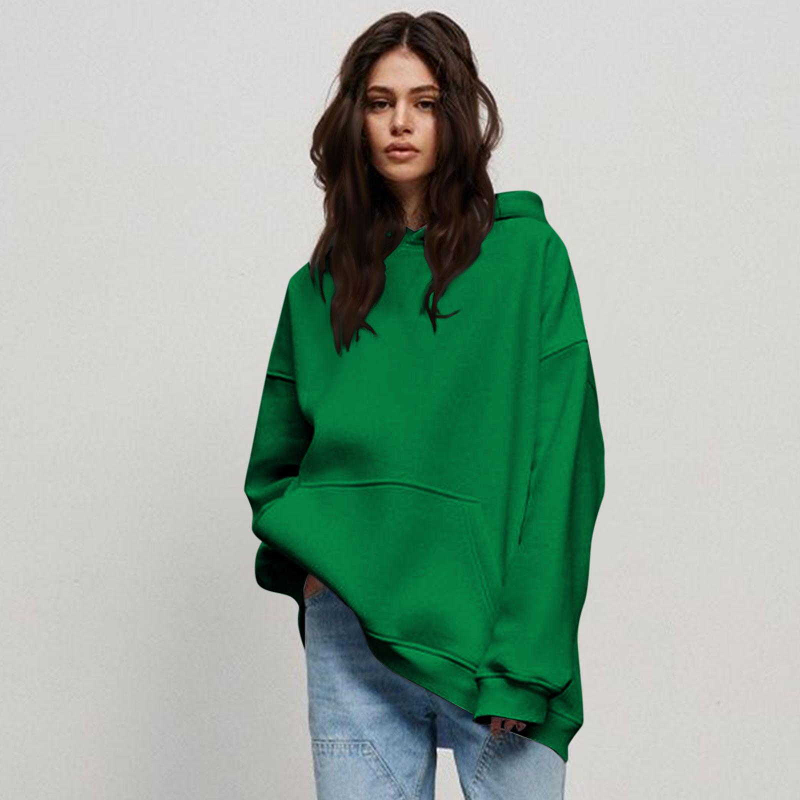 

Женские толстовки большого размера, толстовки с длинными рукавами, пуловеры, осенняя одежда с карманом XXL зелёный