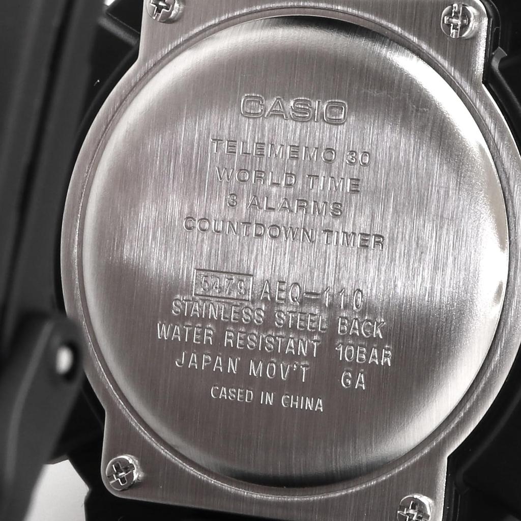 Casio AEQ-110W-1BV Men's World Time Analog-Digi Quartz Watch with Black Inverted LCD, Black, Overseas Model [Parallel Import]