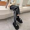 Black PU Leather Pants for Women In Autumn and Winter New High-waist Nine-point Temperament Boot Pants Casual Pants Slim and Versatile Straight Pants