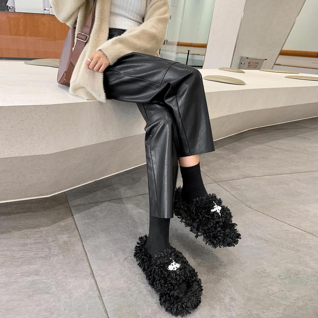 Black PU Leather Pants for Women In Autumn and Winter New High-waist Nine-point Temperament Boot Pants Casual Pants Slim and Versatile Straight Pants