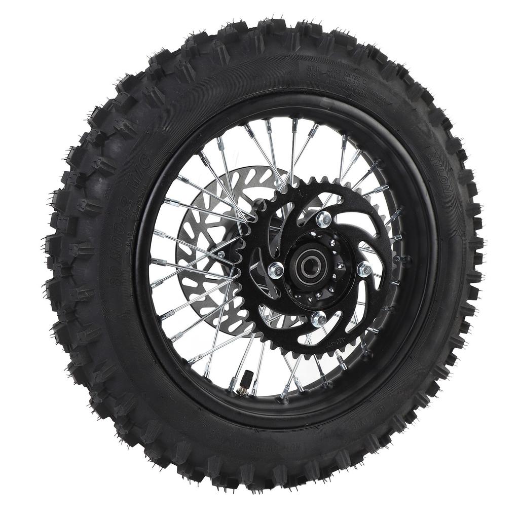 12 Inch Dirt Bike Rear Wheel Rim 80 100 12 3.00 12 Rear Wheel Tire and Rim Inner Tube 15mm Axle with Brake Rotor and